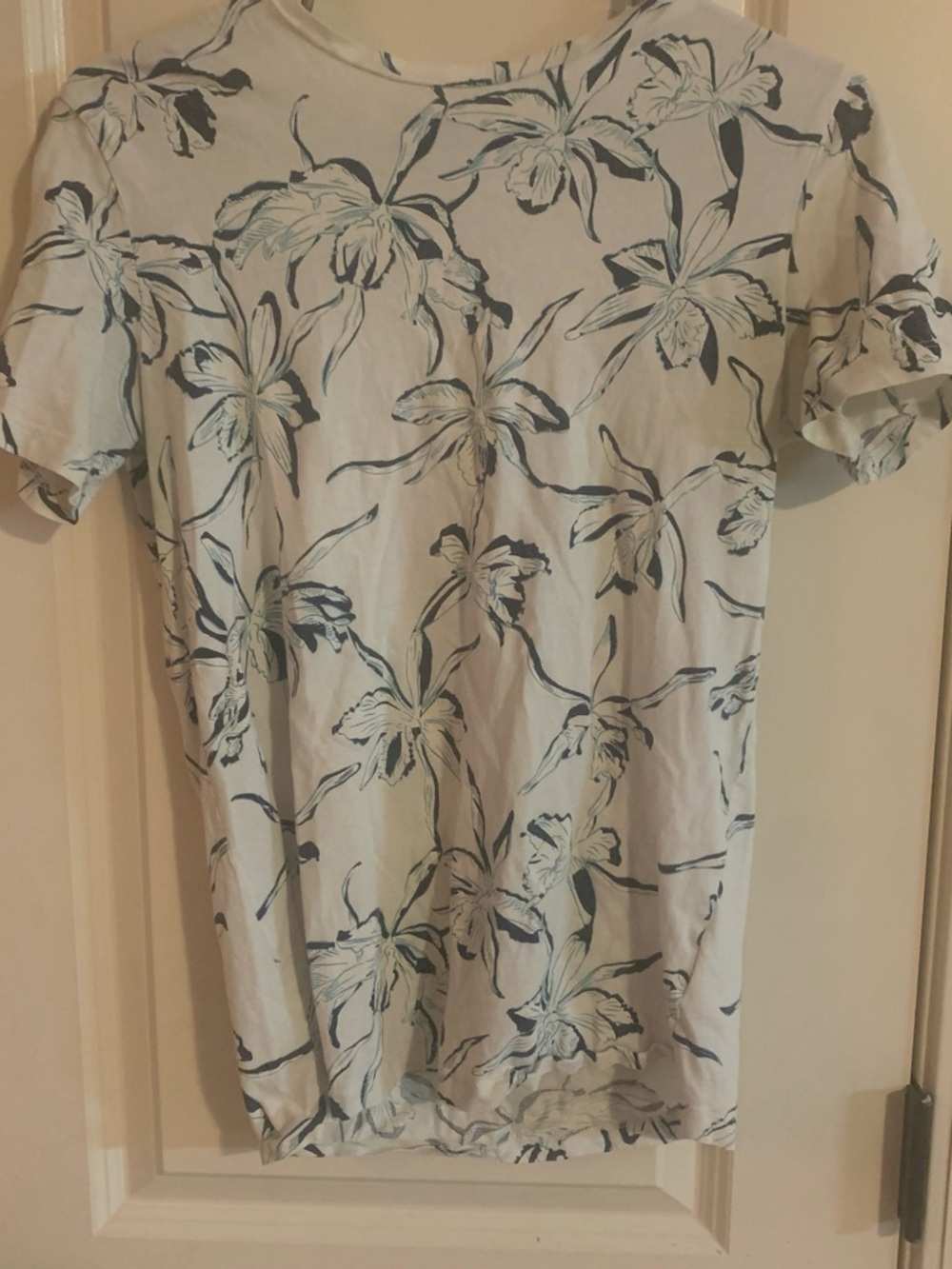 Floral Short-Sleeve Shirt - White with Navy Print